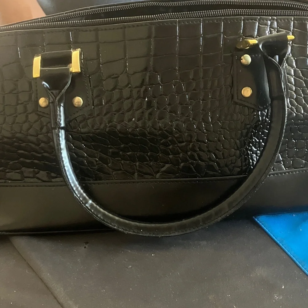 FINAL MARKDOWN Black Croc-Embossed Handbag